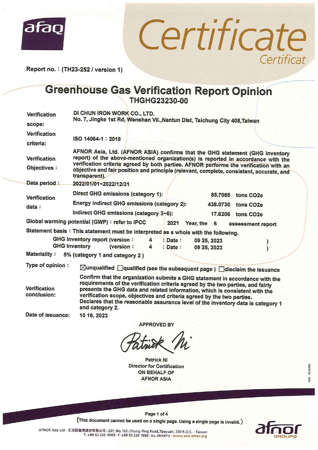 ISO 14064-1 Certification